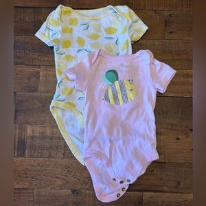 cloud island Pink Bee & Yellow Lemon Short-Sleeve Baby One-Piece 2-Pack